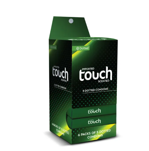 Touch Dotted Condoms Dispenser – Pack of 5 (30 Pieces Total, 5 x 6’s) | Premium Dotted Condoms for Extra Stimulation
